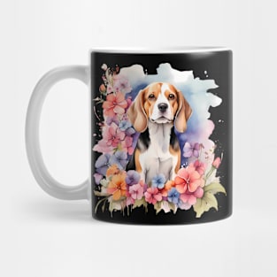 A beagle decorated with beautiful watercolor flowers Mug